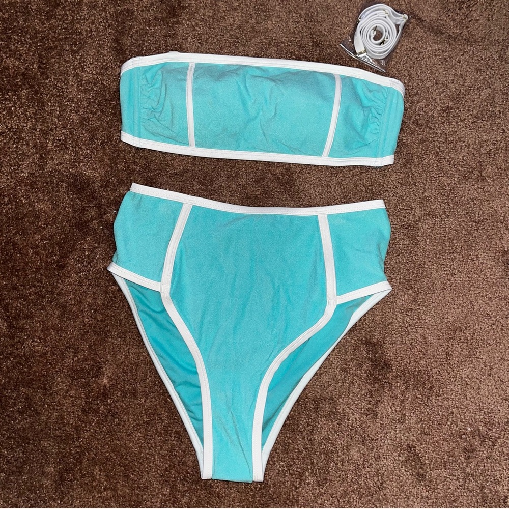 New Kona Sol Aqua Blue Terry Bikini Set Size Medium Top And Bottom D4